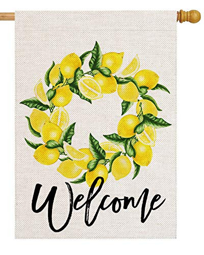 pingpi Welcome Lemon Wreath 28 x 40 House Flag Burlap Double Sided Lemon Garden Yard Decoration Welcome Seasonal Outdoor Decor Decorative Spring Large Flag Lemon