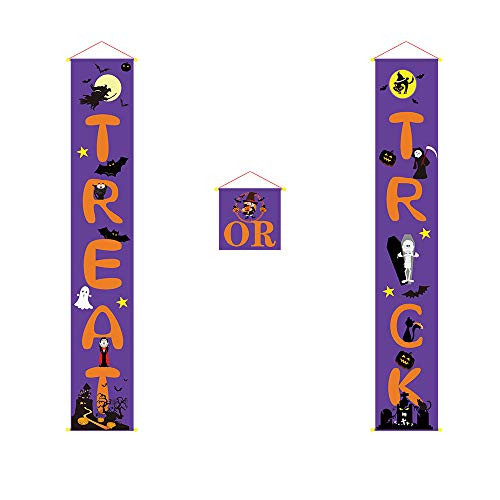 Halloween Decor Trick or Treat Door Set   Halloween Decorations Outdoor Signs Waterproof Sun Resistant Material Great for Welcome Sign Banner Indoor   Outdoor   The Office  Purple