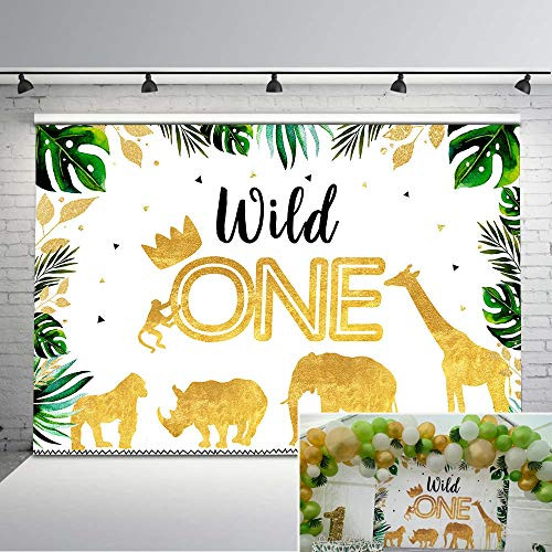 Mocsicka Safari Wild One Birthday Backdrop Gold Animals Crown Wild One Photography Background 7x5ft Boy First Birthday Vinyl Background Wild One Birthday Decorations Banner