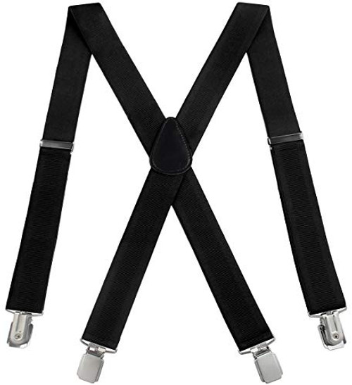 RSG Suspender Mens Suspenders Adjustable X Back Heavy Duty Clip Suspenders   Elastic Big   Tall Black X Large