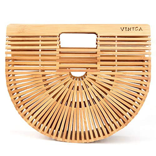 Vintga Bamboo Handbag Handmade Tote Bamboo Purse Straw Beach Bag for Women  Bamboo Small