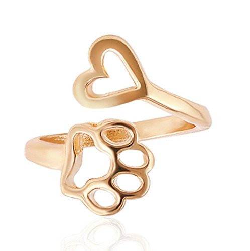 ERAWAN Fashion Women Hollow Paw Print Love Heart Ring Open Adjustable Ring Jewelry EW sakcharn  Gold