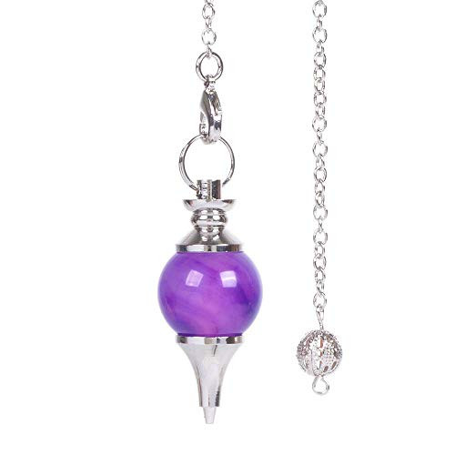 Purple Brazilian Agate Gemstone Dowsing 40mm Crystal Healing Chakra Reiki Point Pendulum