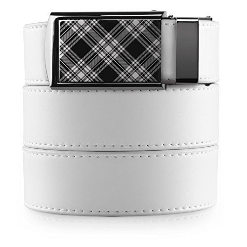 SlideBelts Men s Golf Ratchet Belt   Custom Fit  One Size White with Plaid Buckle  Vegan