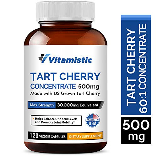 Tart Cherry Concentrate 500mg 120 Veggie Caps Potent 60 1 Extract of US Grown Organic Tart Cherries Non GMO Gluten free Soy free Rich in Antioxidants Supports Joint   Muscle Health   Better Sleep