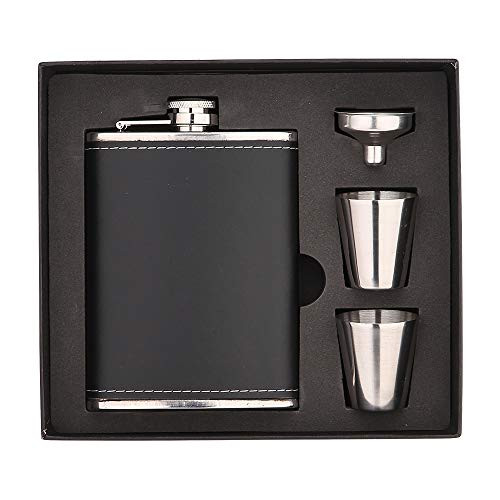 NARCE 8oz Stainless Steel Flask Funnel Set   Heavy Duty Flask Set Gift Set Includes 2 Camping CupFunnel and Gift Box  PROVEN GIFT For Men or Women  Black 8 oz   236 ml