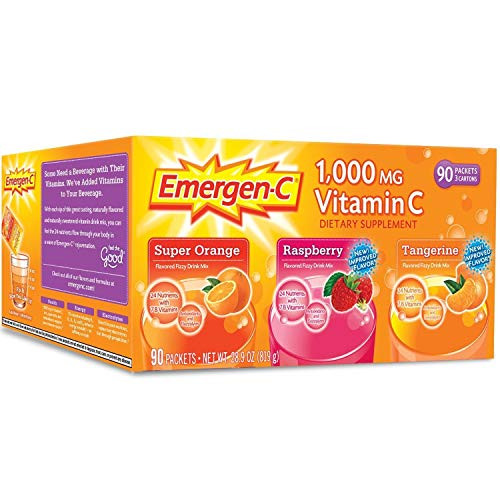 Emergen C 1000 mg Vitamin C Dietary Supplement Drink Mix Super Orange Raspberry Tagerine 90 Packets