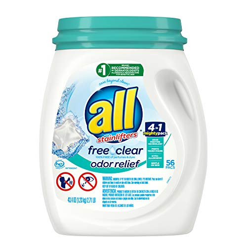 All Mighty Pacs Laundry Detergent Free Clear Odor Relief Tub 56 Count