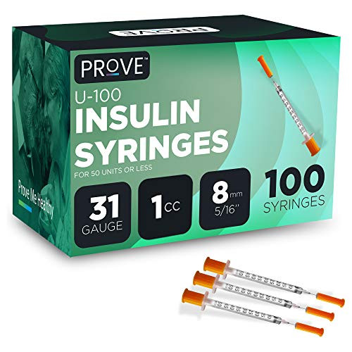 Prove Insulin Syringes 31 Gauge 1cc 8mm 5 16  100 Count   100ct Single use Insulin Syringe with Needle