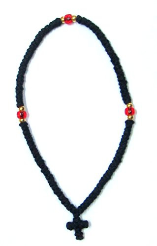 Iconsgr Handmade Blessed Christian Orthodox Komboskoini Prayer Rope 100 Knots Wool Pentant Black 2