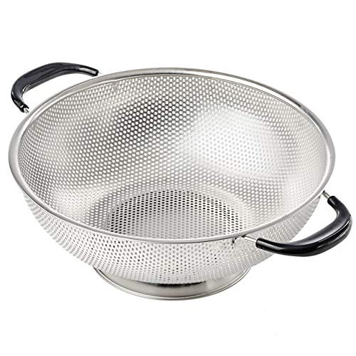 KUKPO EASY GRIP - 5-Quart Stainless Steel Colander  Strainer For Pasta, Noodles, Orzo, Vegetables & Fruits  Heat Resistant Handles!