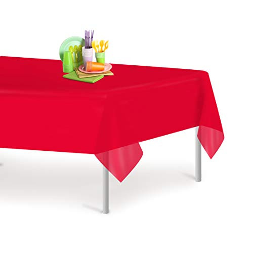 Red 12 Pack Premium Disposable Plastic Tablecloth 54 Inch x 108 Inch Rectangle Table Cover By Grandipity
