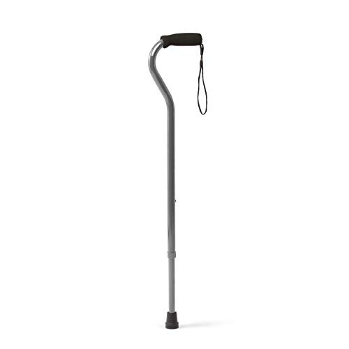 Medline Offset Single Point Walking Cane Aluminum Walking Stick is Adjustable Microban Antimicrobial Protection 300 lb Capacity Gray