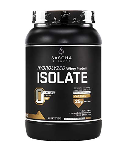Sascha Fitness Hydrolyzed Whey Protein Isolate100  Grass Fed  2 Pounds All   Caramel