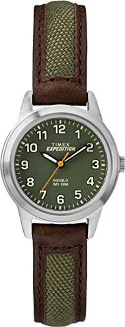 Timex Women s TW4B12000 Expedition Field Mini Brown Green Nylon Leather Strap Watch