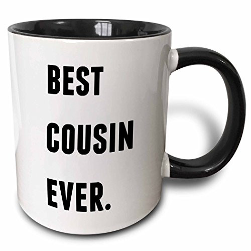 3dRose Best Cousin Ever Letters Background Mug 11 oz Black White