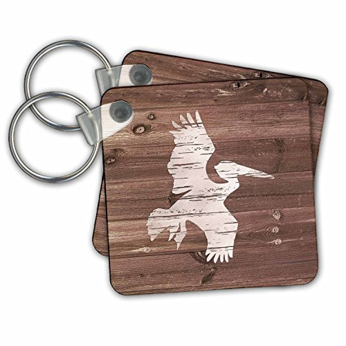 3dRose White Painted Flying Pelican On Brown Weatherboard  Not Real Wood Key Chain  kc 261831 1