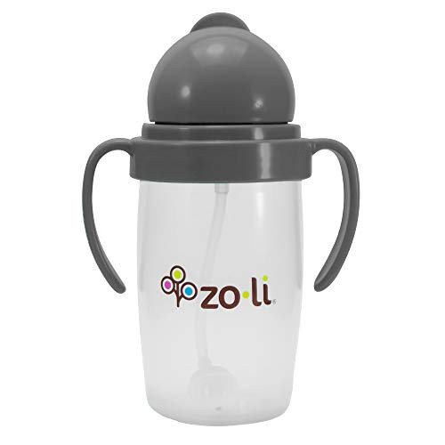 ZoLi BOT 20   Siliflex Weighted Straw Sippy Cup 10 ounces Grey
