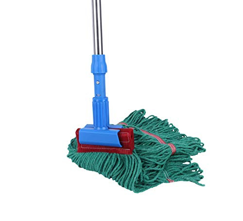 Cotton Yarn Wet Mop Set Microfiber Mop Commercial Looped End with Stainless Steel Telescopic Handle Green