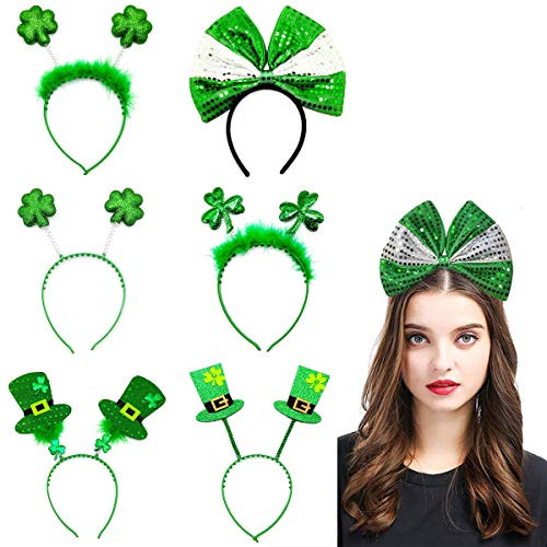 6 PCS St Patrick s Day Green Shamrock Clover Headbands Shamrock Headband Boppers for St Patrick s Day Holiday Costume Accessories