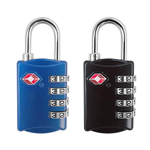 TSA Approved Luggage Lock   4 Digit Combination Padlock for Travel Luggage Backpack Bag Suitcase Lockers Lock   Pack of 2  Black Blue