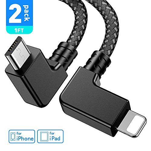Ortikar Compatible 1FT 90 Degree Micro USB to iphone ipad OTG Data Cable Right Angle Phone Tablet Connector Cord DJI Spark Mavic Pro Platinum Air 2 Pro Zoom Remote Controller Accessories  2 Pack