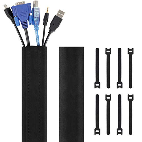 Kootek 118 Inch Cable Management Sleeves with Cable Ties Neoprene Cable Organizer Cord Cover Wire Hider for TV Computer Office Theater  Large Black