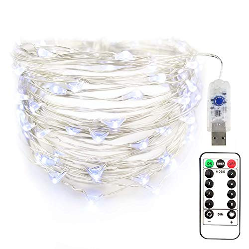 illumiForce LED Starry String Lights USB Powered Fairy Lights 66ft 200LEDs 8 Light Modes with Remote Control Decorations for Outdoor Patio Party Thanksgiving Christmas  66ft Pure White