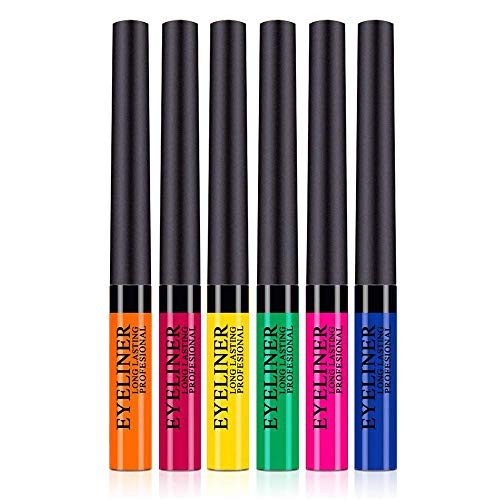 Matte Colorful Liquid Eyeliner 6 Colors Long Lasting Waterproof Eyeliner Professional Bright colored Eyeliner Pen Set High Pigmented Brighten Pigments Smudgeproof Long Lasting Liquid Eye Liner Pen Set
