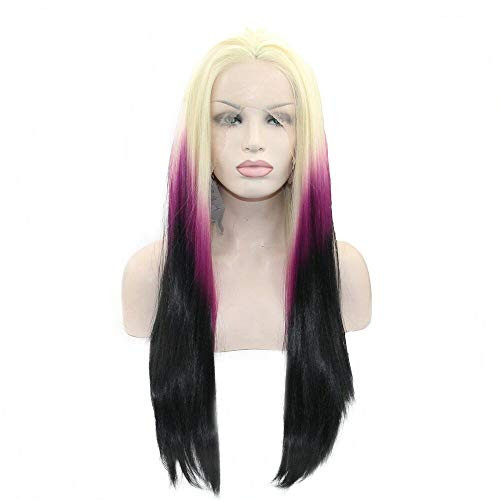 RainaHair 24inch Long Straight Wig Blonde To Purple Black Wigs Handmade Lace Front Wigs Safety Synthetic Hair Ladies Costume Party Ombre Wigs for Women Daily Wear Drag Queen Wigs RainaHair 24inch Long Straight Wig Blonde To Purple Black Wigs Handmade Lace Front Wigs Safety Synthetic Hair Ladies Costume Party Ombre Wigs for Women Daily Wear Drag Queen Wigs