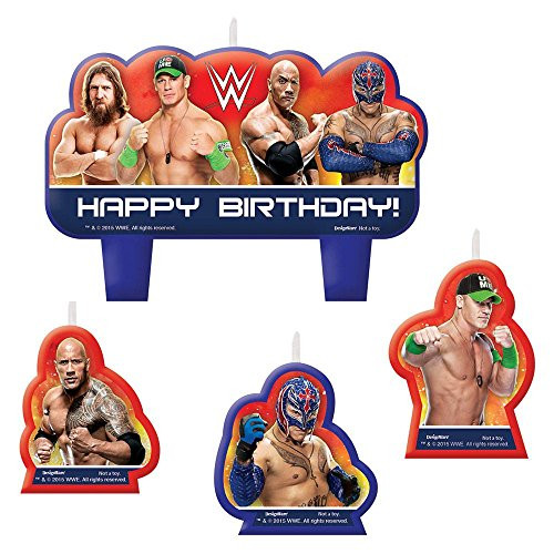 amscan Grand Slammin  WWE Birthday Party Molded Candle Set Cake Decoration  4 Pack  Assorted Size Multicolor