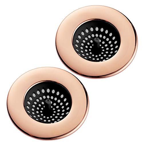 COOK with COLOR Set of 2 Sink Strainers Flexible Silicone Kitchen Sink Drainers Traps Food Debris and Prevents Clogs Large Wide 45 Diameter Rim  Black and Copper