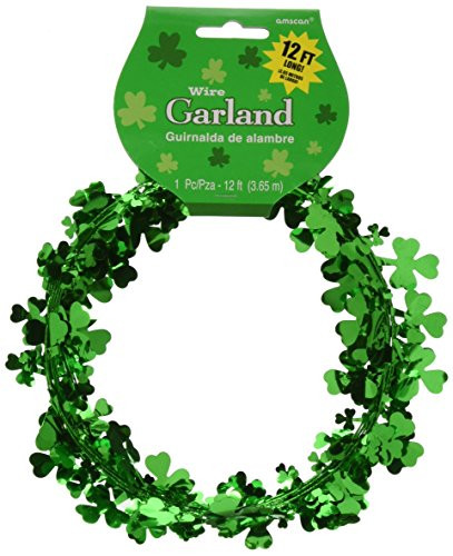 amscan St Patrick s Day Green Shamrocks Foil Garland   Party Decoration 12 Ct