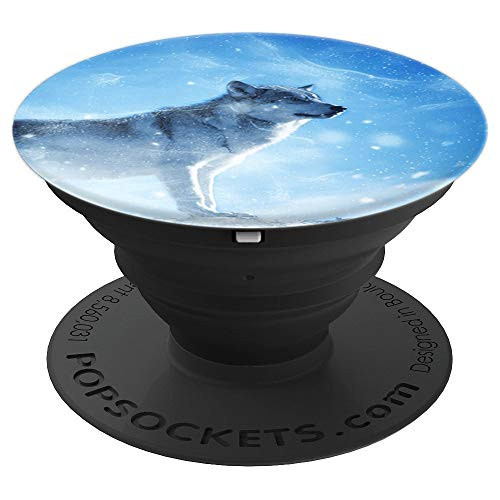 Wolf With Snow And Blue Background PopSockets Grip and Stand for Phones and Tablets