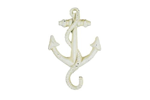 Hampton Nautical  K-652-AW Cast Iron Anchor Hook, 5", Antique White