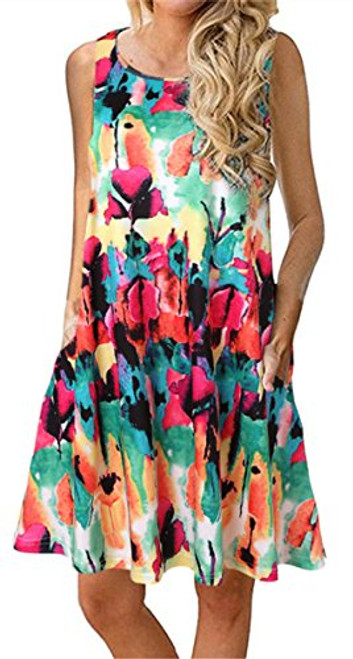 Casual Tshirt Dresses for Women Boho Sundress Floral Tank Sleeveless Swing Dress 2XL Rainbow