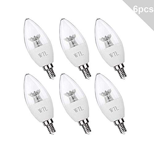 WTL LED Candelabra Bulbs 6 Pack 60W Equivalent  6W  5000K Daylight 550Lm Non Dimmable E12 Base for Chandelier B11 Ceiling Fan Bulb