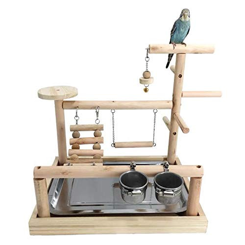 WYunPets Parrots Playstand Bird Playground Wood Perch Gym Stand Playpen Ladder with Toys Exercise Playgym with Feeder Cups Toys Exercise Play