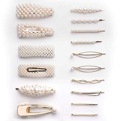 Xieda 16 Pieces Artificial Pearls Hair clips Hairpins Handmade Decorative Wedding Bridal Gold Hairpins Barrette Hair Accessories for Women Ladies Girls