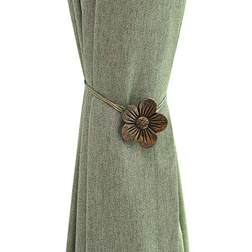 Lewondr Vintage Magnetic Curtain Tieback, 1 Pair Resin Flower Curtain Drapery Holdback Window Curtain Decorative Buckle Holder for Home Cafe Balcony - Coffee