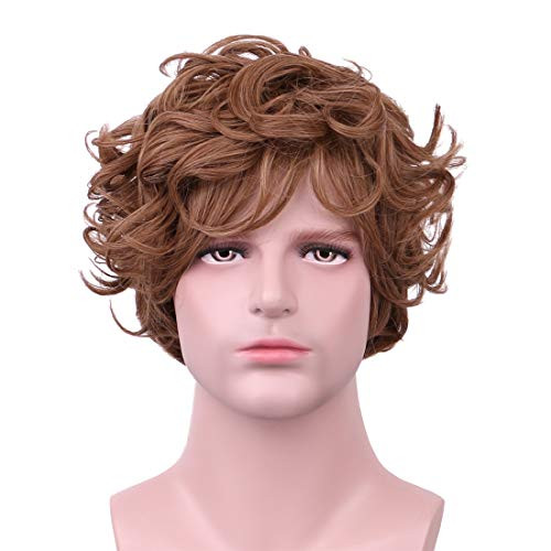 Yilys Short Curly Brown Halloween Cosplay Wig For Men