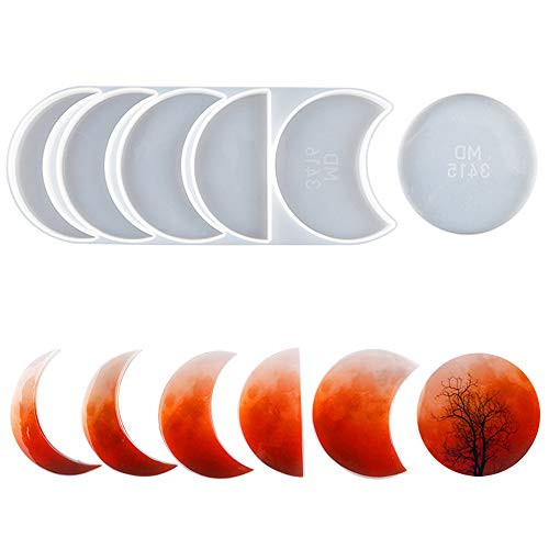 Moon Phases Resin Molds Lunar Eclipse Astronomy Crescent Silicone Molds Full Growth Cycle of the Moon Epoxy Resin Casting Molds for DIY Crafts Moon Hanging Decor Coasters Home Wall Decoration