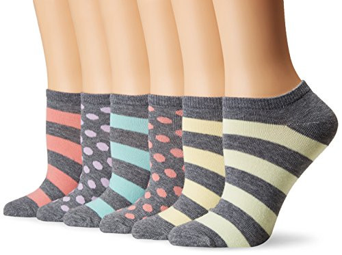 K Bell Women s 6 Pack Fashion No Show Liner Socks Stripe  Pastel Grey  Shoe Size  4 10