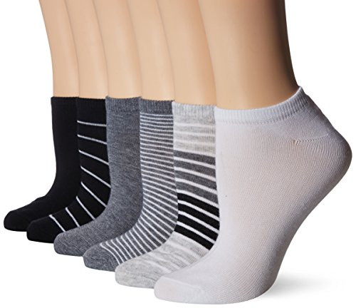 K Bell Women s 6 Pack Fashion No Show Liner Socks Assorted Stripe  Grey  Shoe Size  4 10