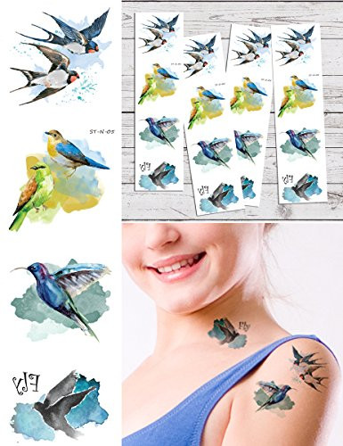 Supperb Temporary Tattoos   Hummingbird   Swallow Temporary Tattoo Tattoos  Set of 4