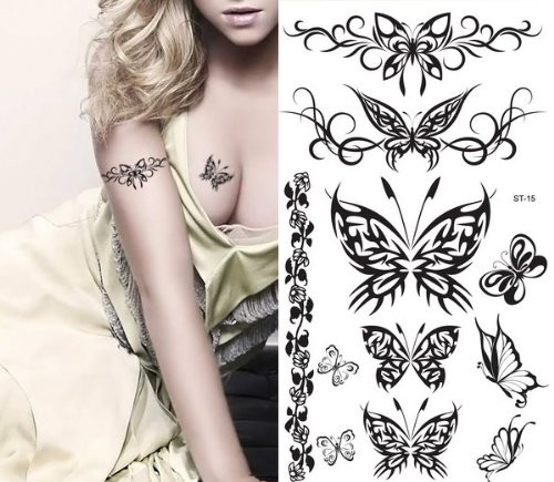 Supperb Temporary Tattoos   Black Tribal Butterflies
