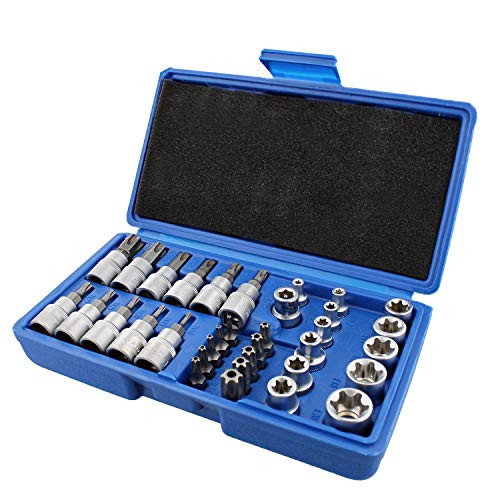 ABN Torx Set   34 Piece Torx Socket Set Triple Square Socket Set Torx Bit Socket Set Star Bit Set Male Female Set