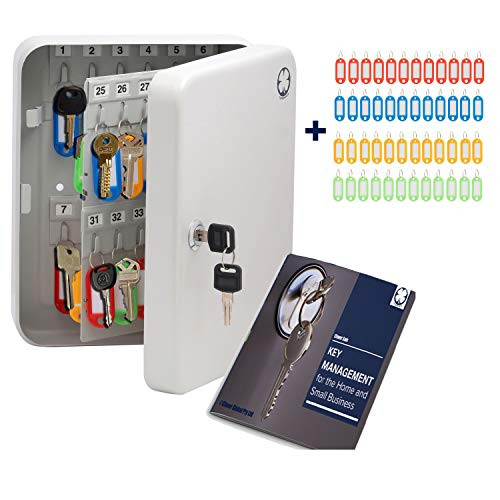 CLOVER SAFE Key Cabinet with 48 Key Tags and Bonus Ebook   Wall Mounted Key Organizer   Improve Control and Security Hang Your Keys in This Steel Key Lock Box  48 Key Storage Cabinet Gray