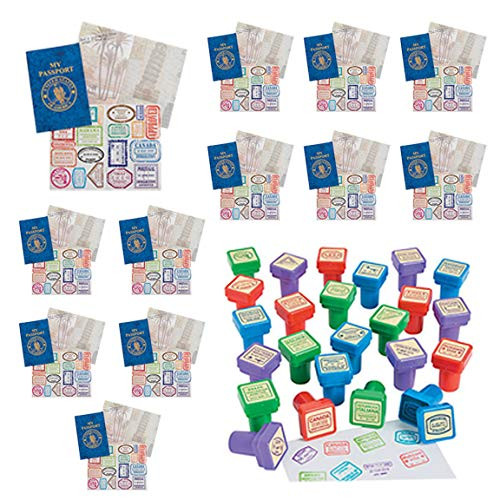 12 Passport Books with Stickers and 24 Stampers for Kids   Geography Games World Stamps Travel Stickers Educational Toys Teacher Stamps Travel Theme Party Favors   Social Studies for Children