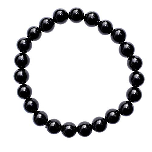 Zenergy Gems Charged Premium 7  Black Onyx Crystal 8mm Bead Bracelet   Selenite Heart Charging Crystal Included  Protective   GROUNDING